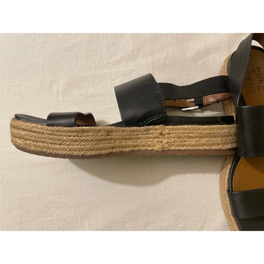 Naturalizer Patience Black Leather Espadrille Platform Wedge Sandals Womens 6.5M